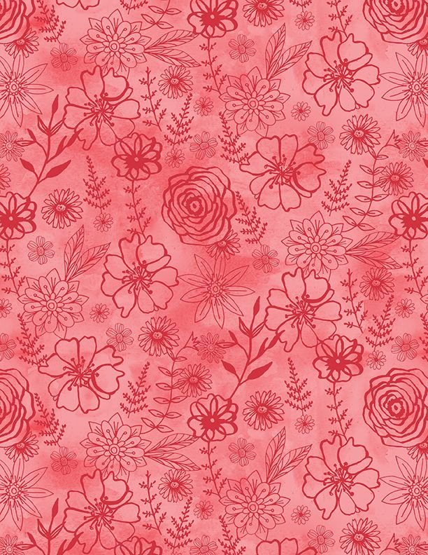Fanciful Flight by Wilmington Prints -Floral Outlines Red