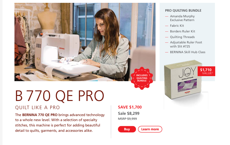 Bernina 770QE PRO Sewing/Embroidery Machine