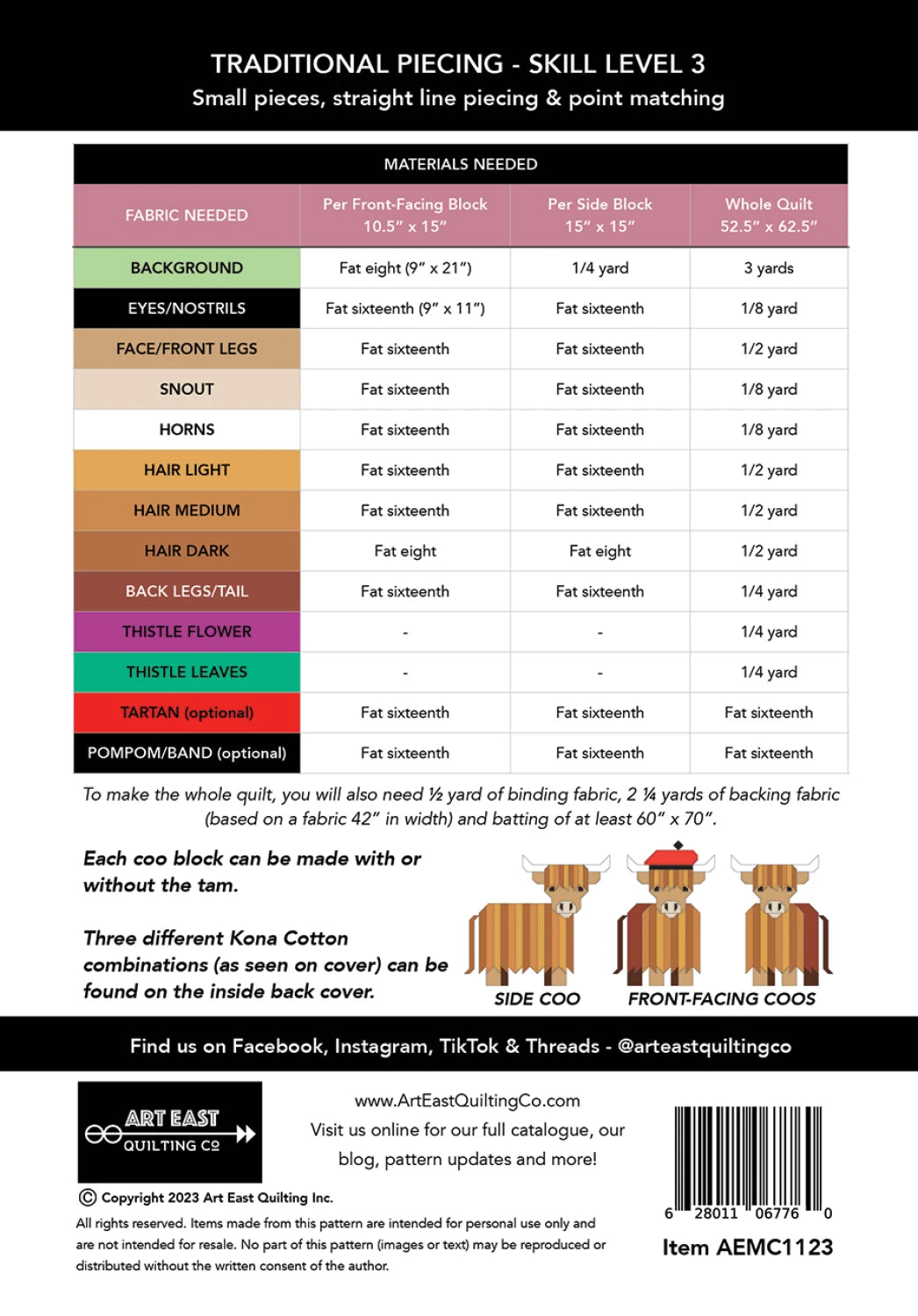 Mini Coos - a Highland Cow Quilt Pattern - Art East Quilting Co.