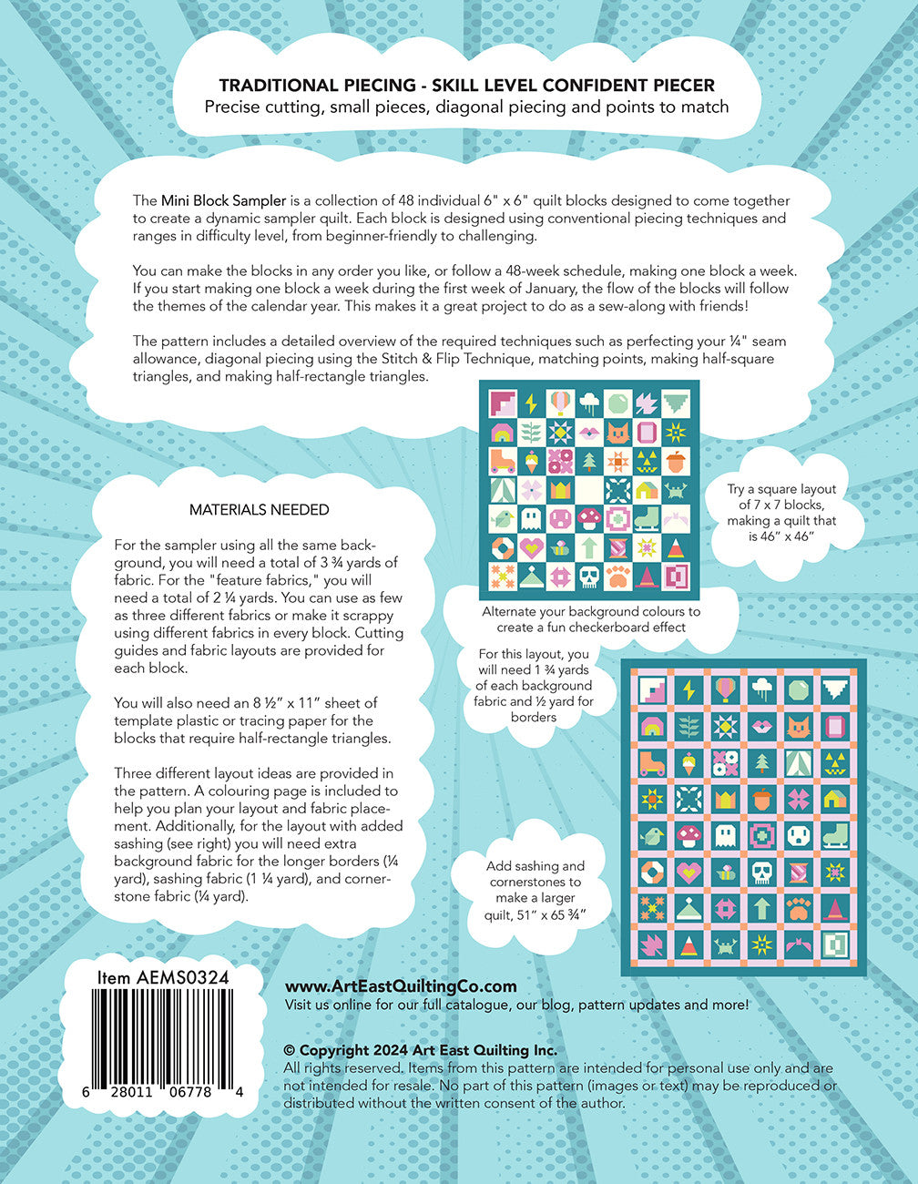 Mini Block Sampler - A Collection Of 48 Mini 6"Quilt Blocks - Art East Quilting Co.