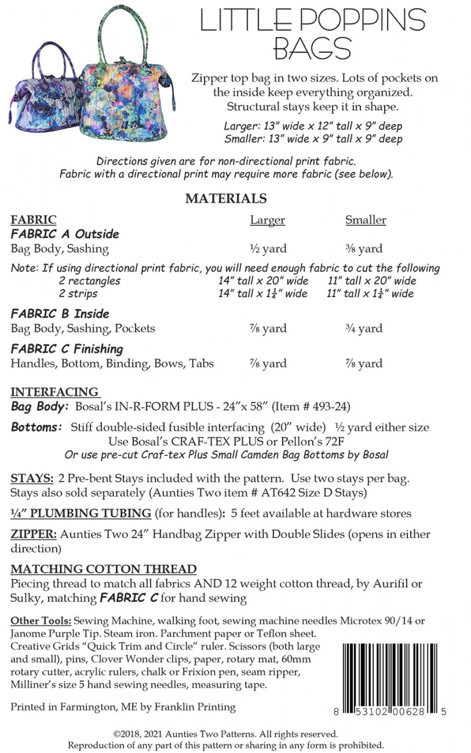 Aunties Two Patterns Little Poppins Bags