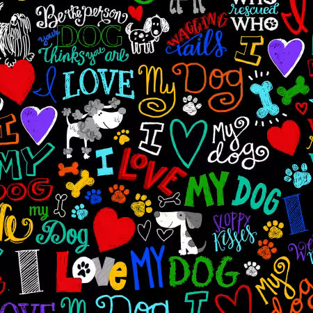 Timeless Treasures - Dogs - Black I Love My Dog - CD5710-BLACK