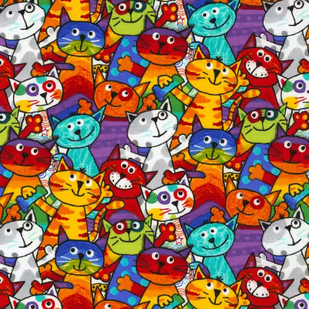 Timeless Treasures - Crayon Party - Multi Cats - CD6341-MULTI