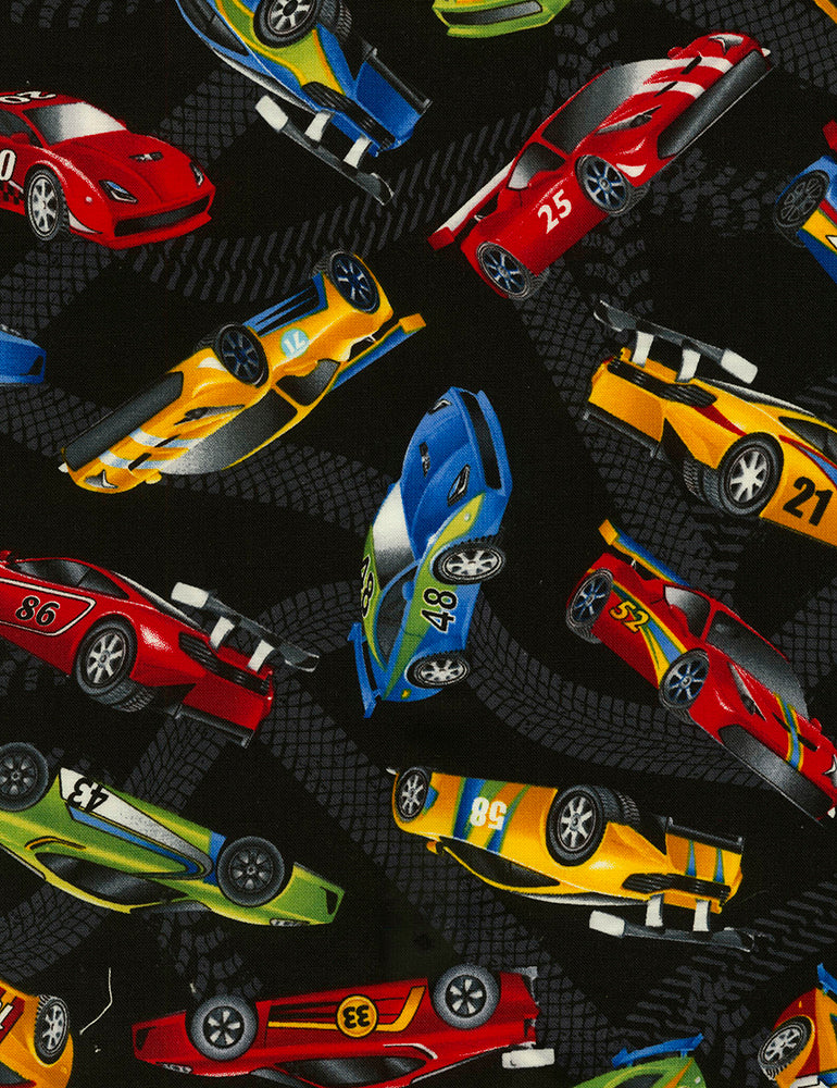 Timeless Treasures - Sporty Race Cars - Black