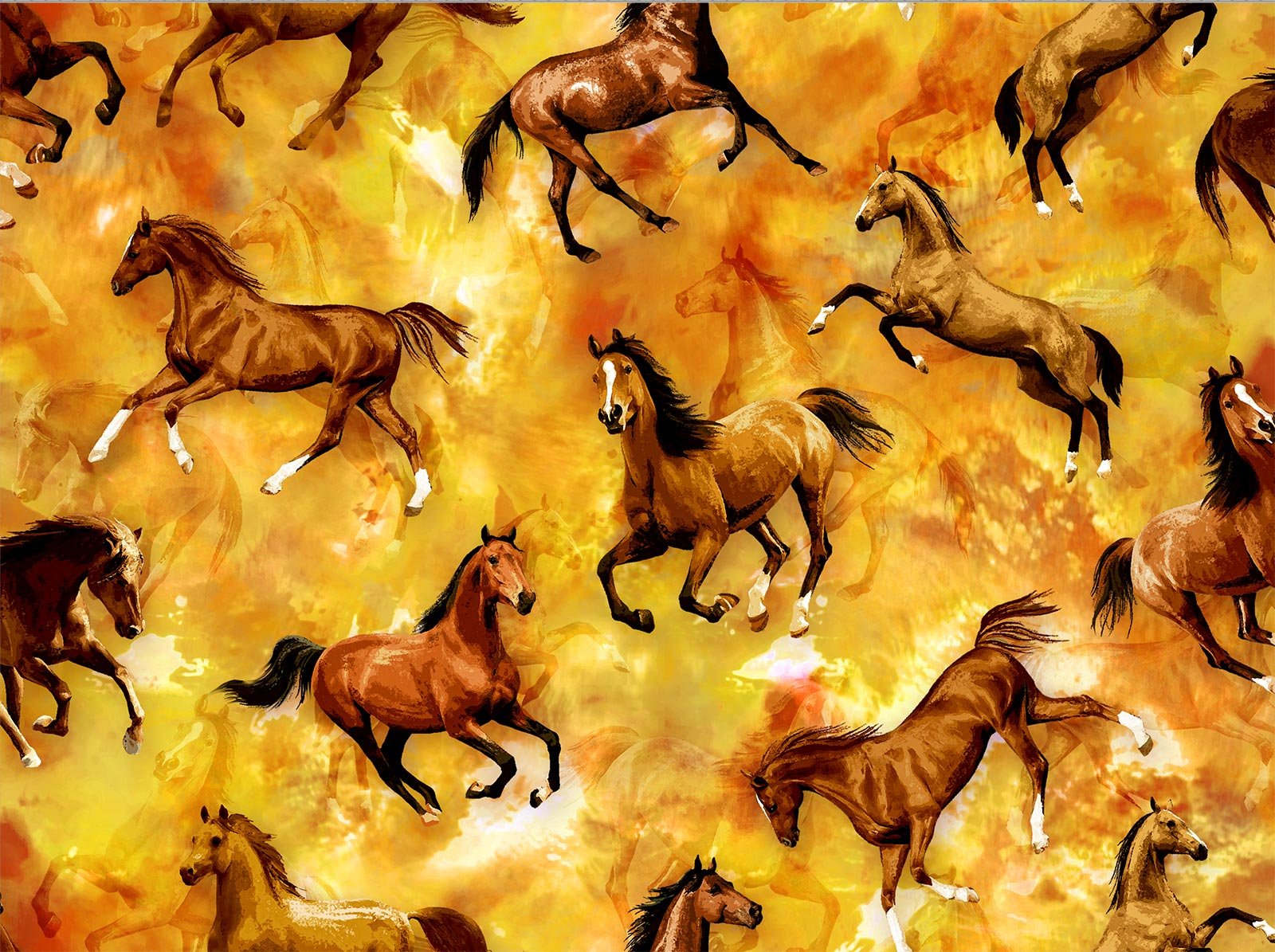 Cattle Drive by Oasis Fabrics - Wild Horse - Gold