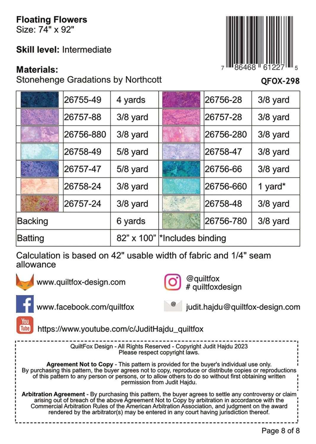 Quilt Fox - Floating Flowers - Stonehenge - Quilt Pattern