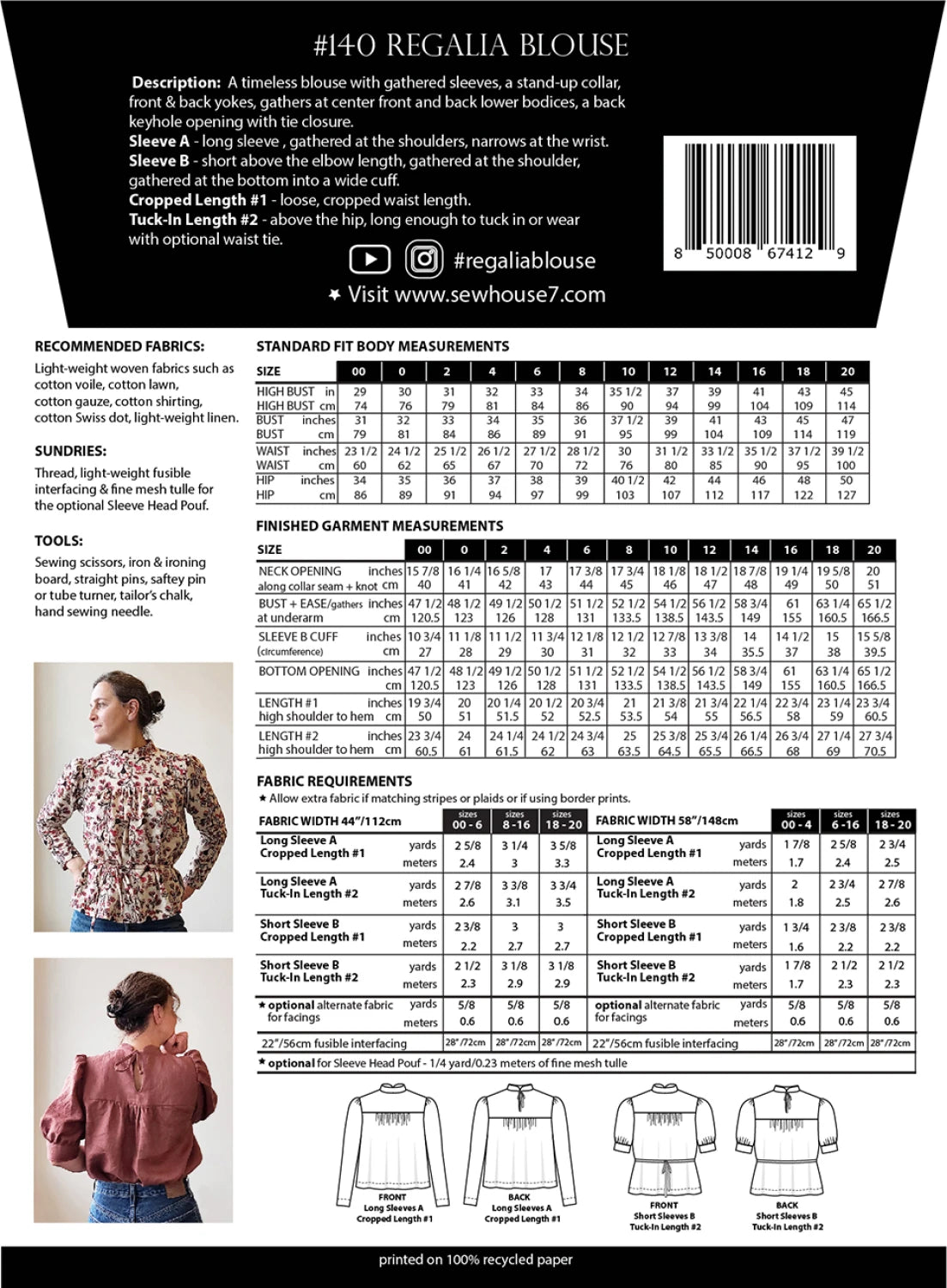 Sew House Seven - Regalia Blouse Standard Sizes 00-20