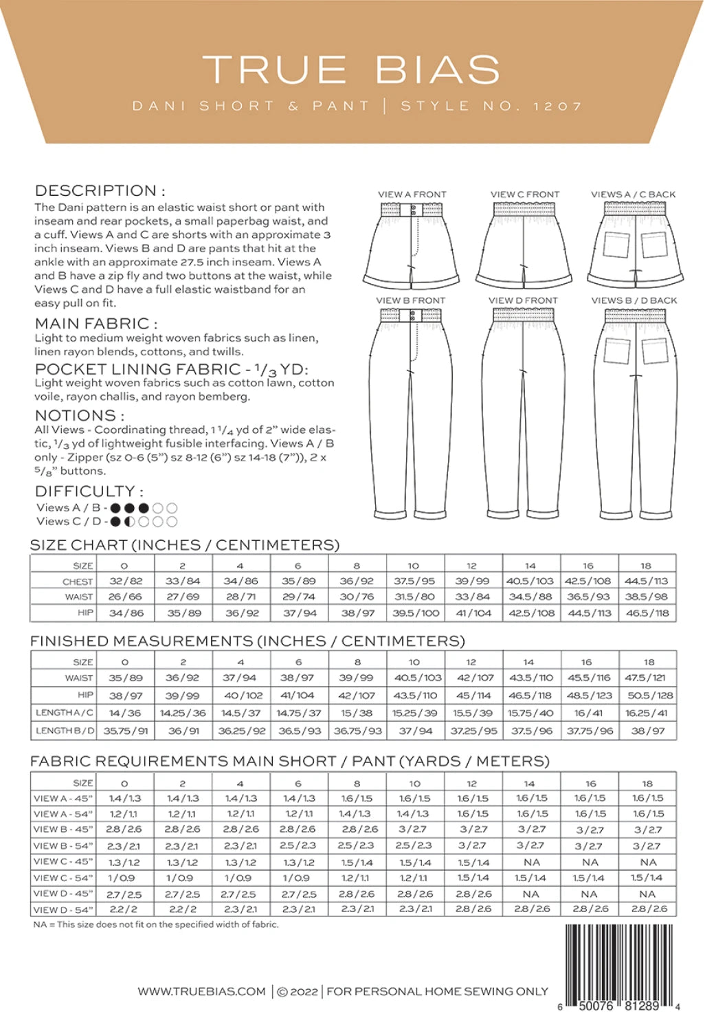 Dani Short & Pants Pattern by True Bias - Sizes 0-18