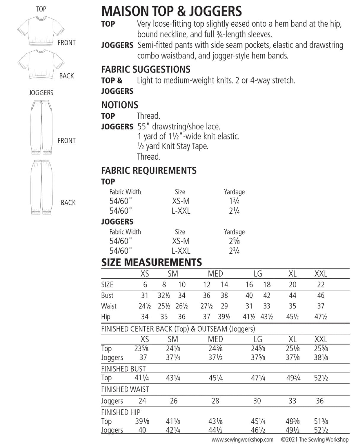 The Sewing Workshop - Maison Top & Joggers Pattern
