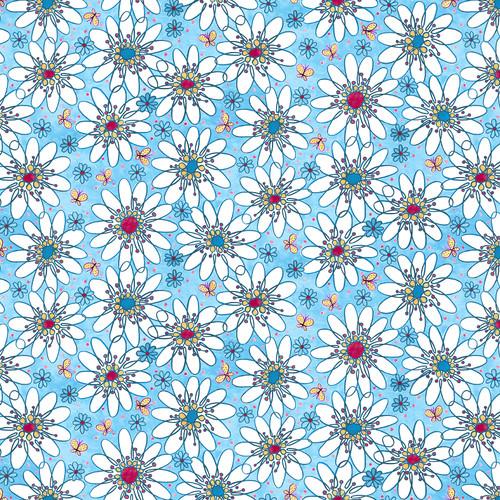 Whimsy Daisical II - Large Daisies - Blue