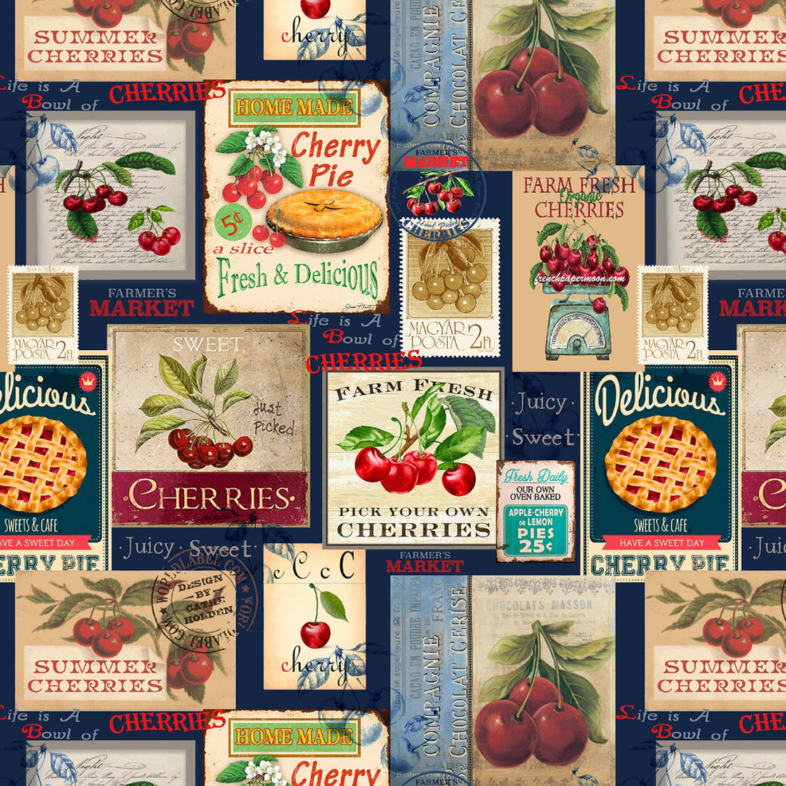 Timeless Treasures- Cherry- CD1541 - Navy