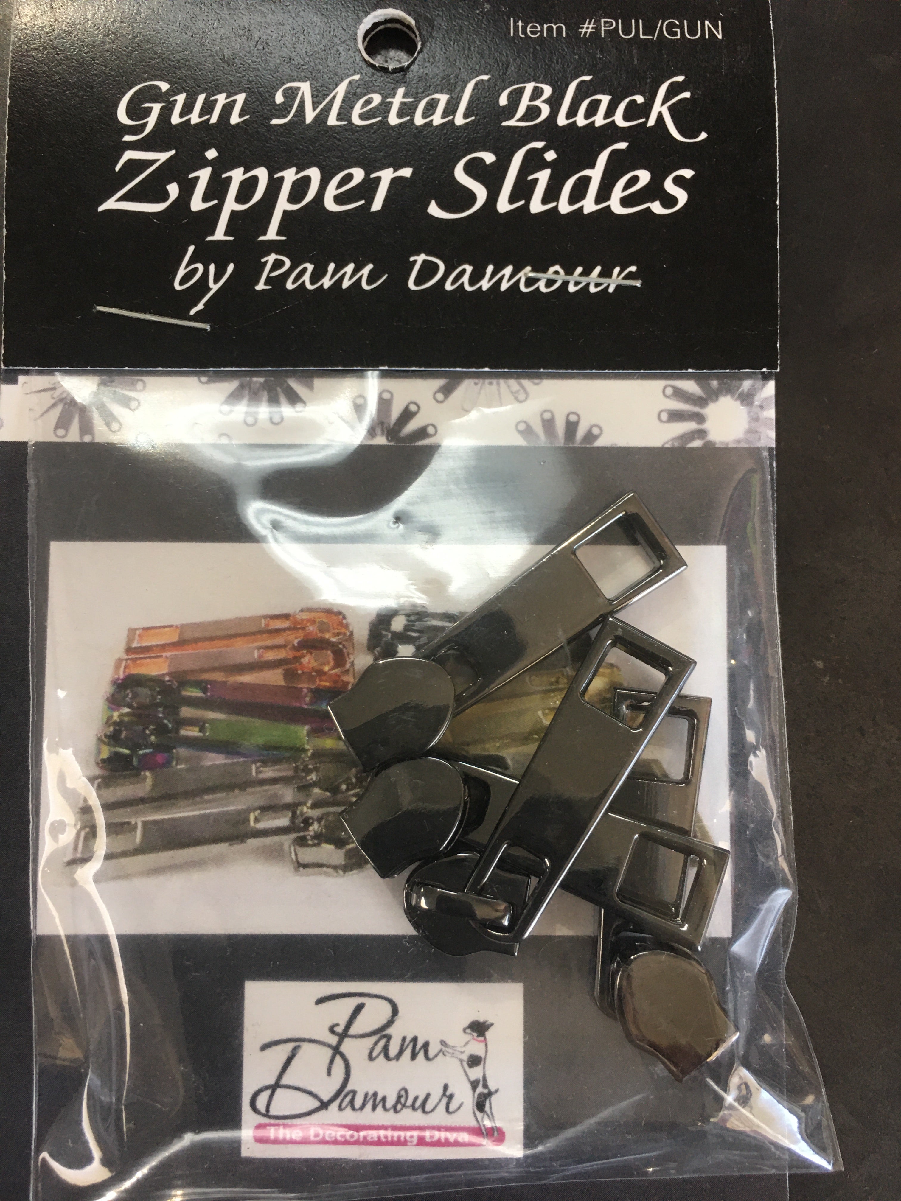 Gunmetal Black Zipper Slides by Pam Damour