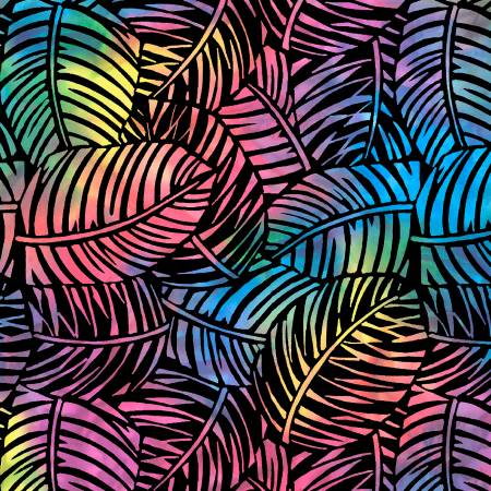 Black/Multi Palm Leaves 108in Wide Back