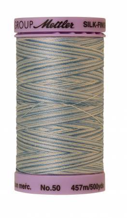 Mettler Silk-Finish 50wt Variegated Cotton Thread 500yd/457M Tranquil Blue