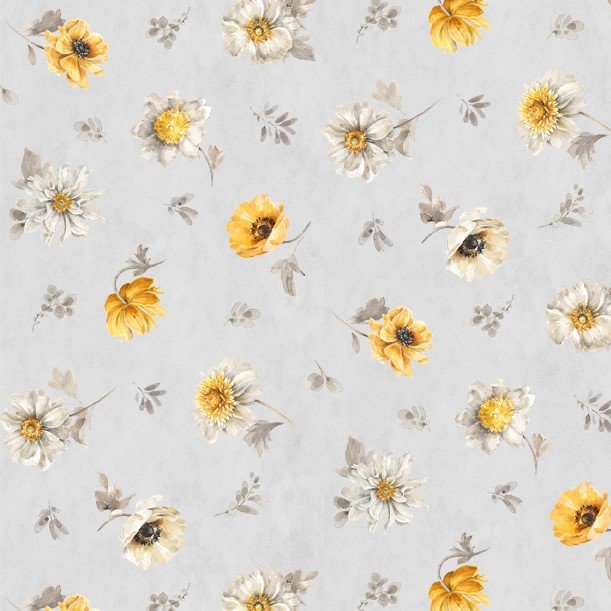 Fields Of Gold by Lisa Audit for Wilmington Prints - Floral Toss- Light Grey