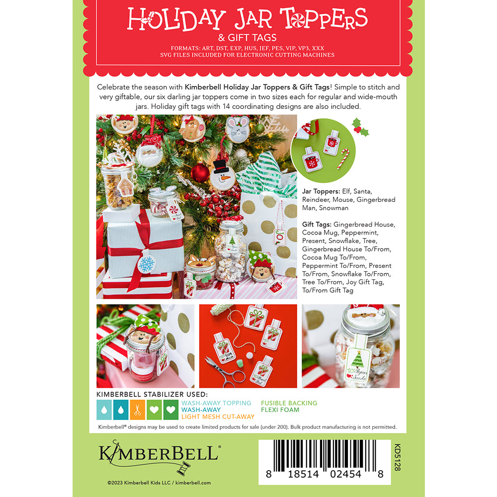 Kimberbell Holiday Jar Toppers & Gift Tags