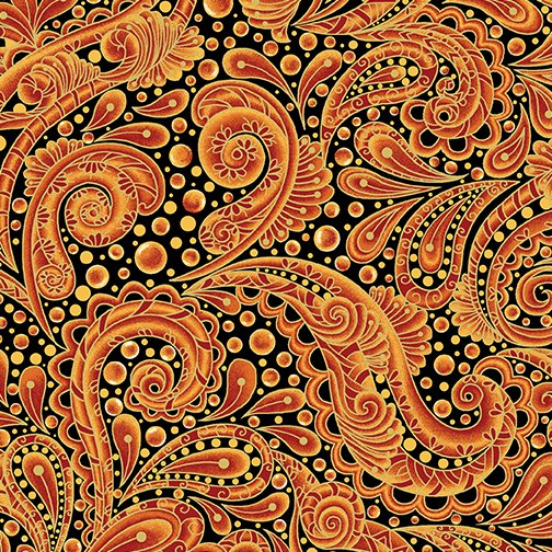 Benartex - Hooked On Fish Bubble Paisley -Orange Metallic