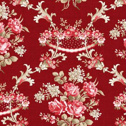 Wilmington Prints- Rhapsody in Reds- Kaye Englad- Floral Damask Red- 1803-332