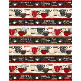 Willmington Prints - Coffee Time - Coffee Coffee Coffee Border Print - 82586-923