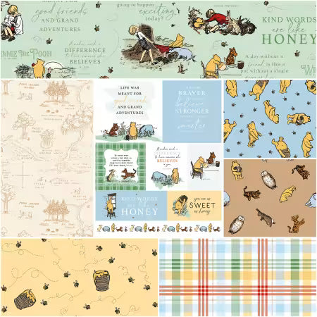 Riley Blake - Winnie the Pooh - 1 Yard Bundle Green, 7 Pcs.