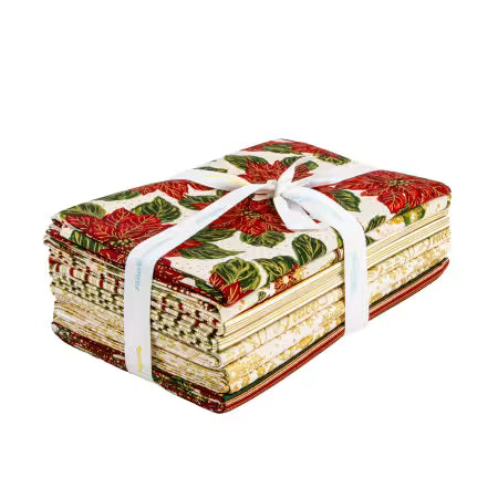 Poinsettias at Christmas - Riley Blake Designs - 1 Yard Bundle - Cream (8pc)