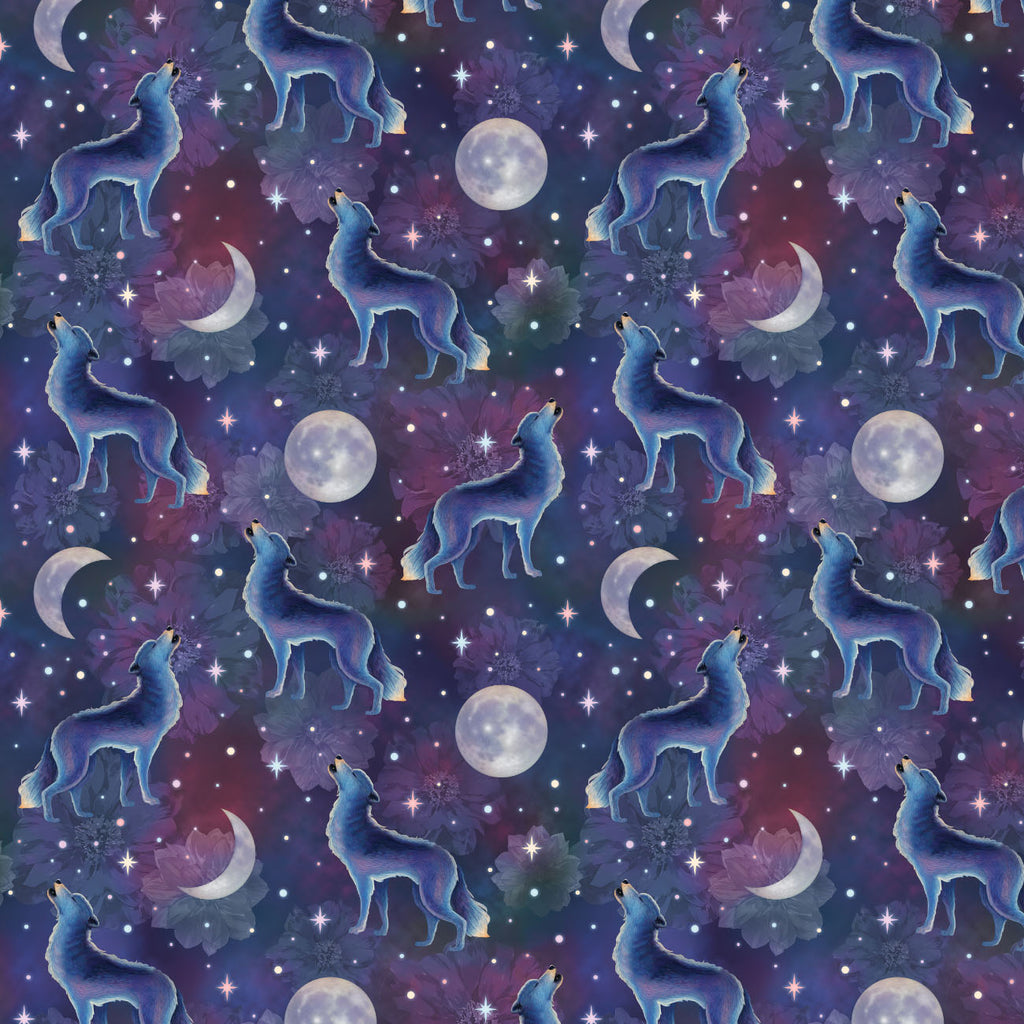 Celeste - Camelot Fabrics - Lunar Wolves - Navy