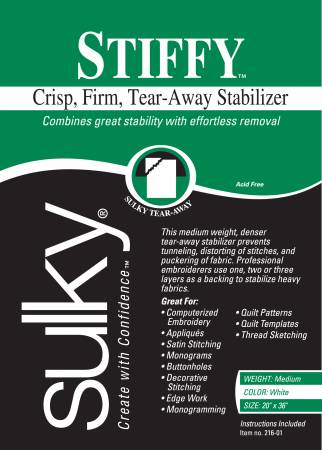 Sulky Stiffy Firm Tear-Away Stabilizer White 20in x 1yd