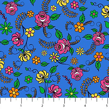 Northcott - Nine Lives Floral 22919 44 Blue