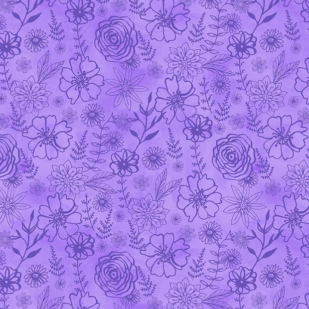 Fanciful Flight by Wilmington Prints -Floral Outlines Purple