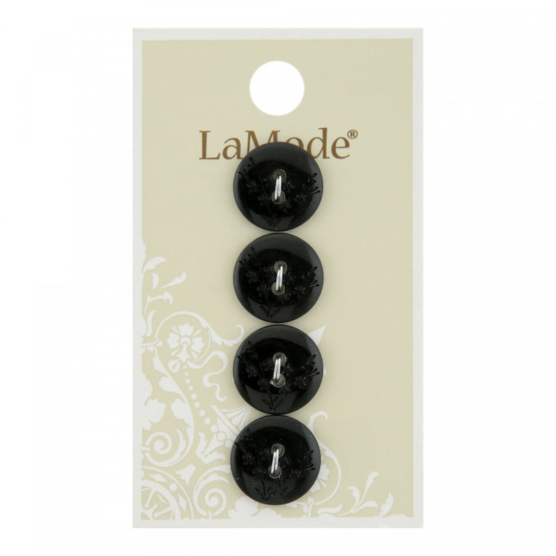 LaMode Buttons - Black Etched with Flowers 5/8in 16mm 2 hole