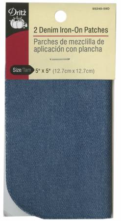 Denim Iron on Patch Faded Blue Denim 5in x 5in 2 piece