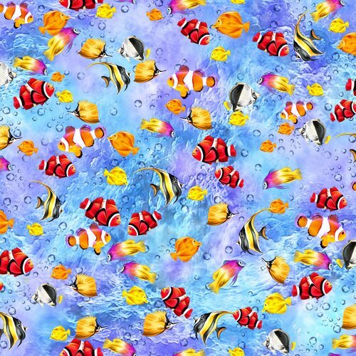 Oasis Fabric- The Reef Cotton Fish School