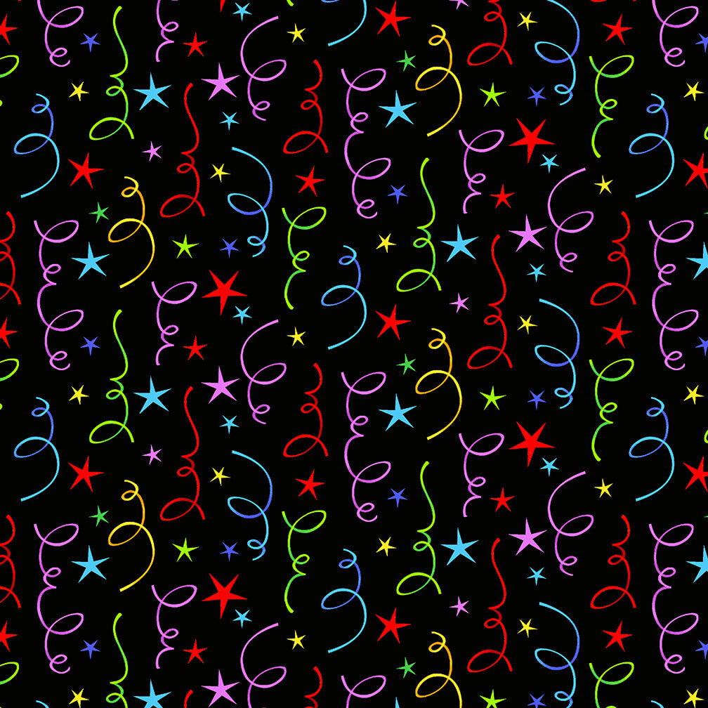 Party Time by Sharla Fults - Rainbow Stars & Confetti on Black