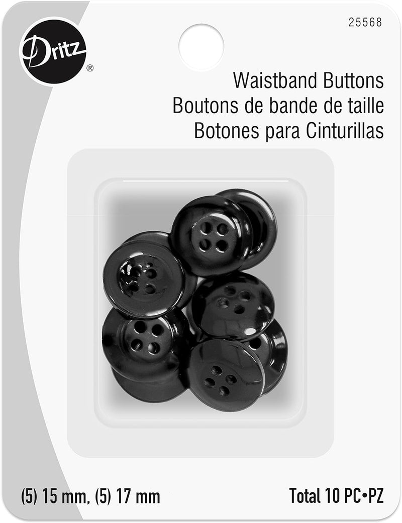 Dritz, Black - Waistband Buttons 15 &17mm - 10 pcs