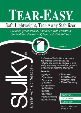 Sulky Tear Easy Tear-Away Stabilizer White 20in x 1yd