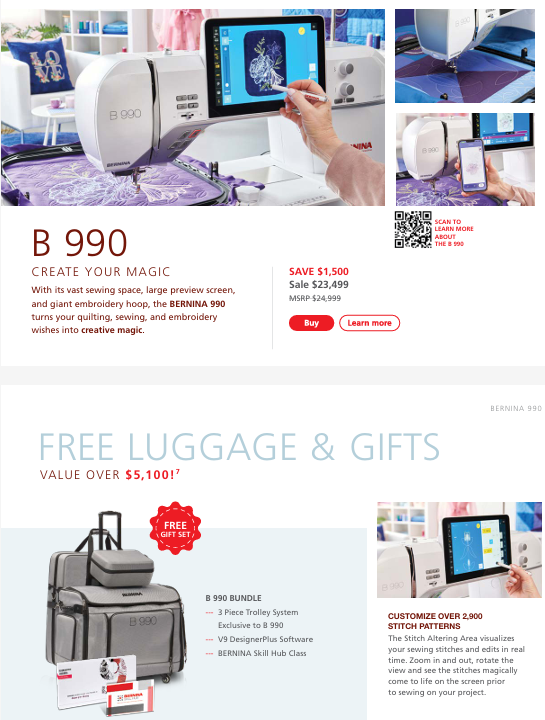 Bernina 990 - Create your Magic - Sewing Embroidery Machine