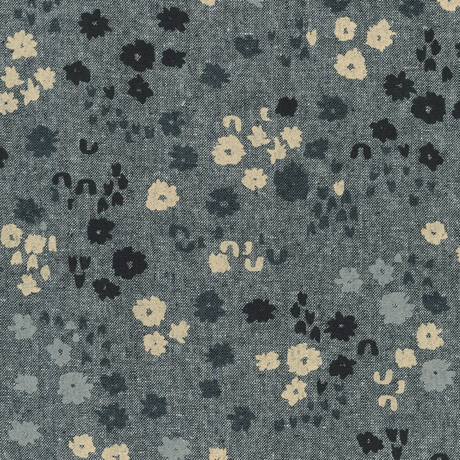 Robert Kaufman Linen/Cotton - Riverbend Collection - Flowers - Black