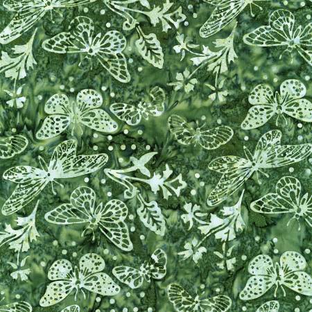 Timeless Treasures Tonga Batik - Hunter Butterflies And Milkweed Plants - B2308-HUNTER