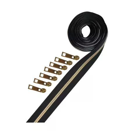 Black Metallic Zipper Tape and Zipper Pulls