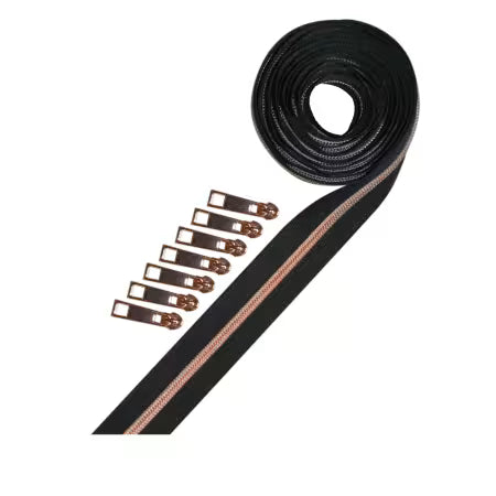 Black Metallic Zipper Tape and Zipper Pulls