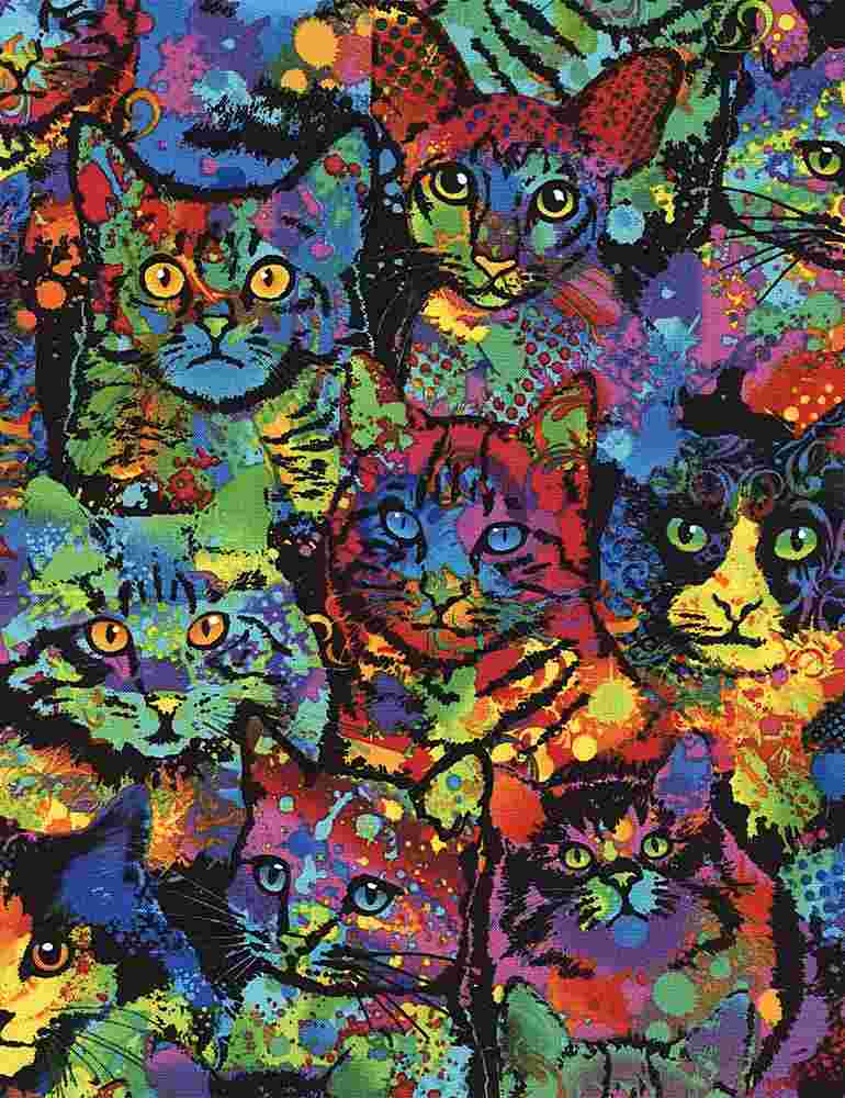 Timeless Treasures - Pop Cats - Black Splatter Cats - CAT-C4140-MULTI