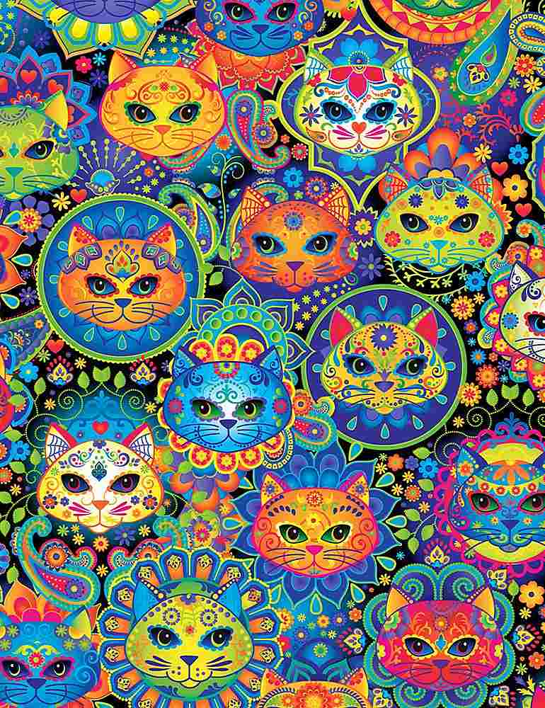 Timeless Treasures - Pop Cats - Bright Cat Sugar Skulls - CAT-C7817-MULTI