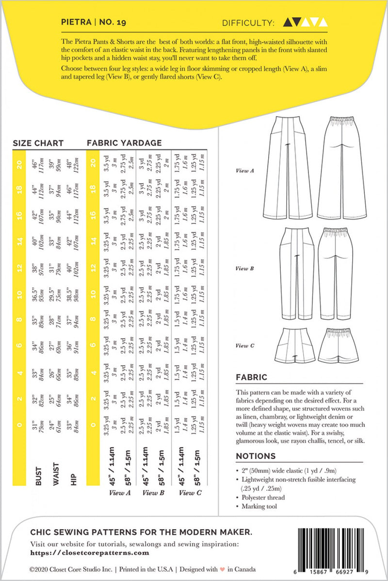 Pietra Pants & Shorts by Closet Core Patterns