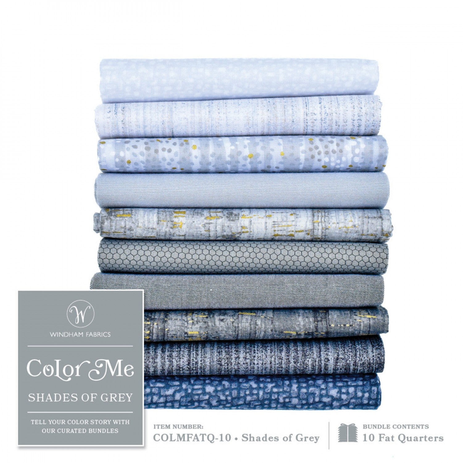 Color Me Fat Quarter Bundle, 10pcs - Shades of Grey