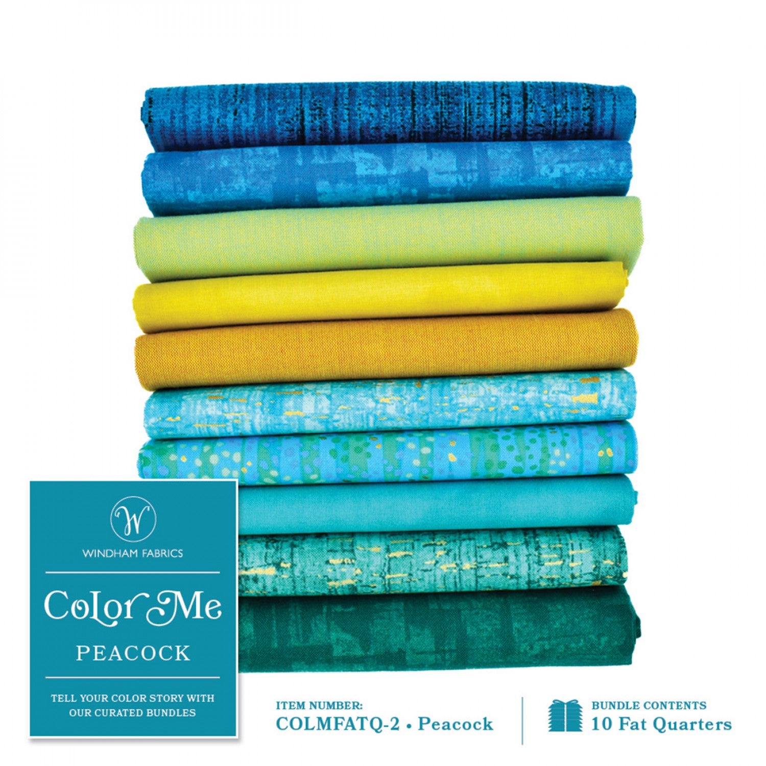 Color Me Fat Quarter Bundle, 10pcs - Peacock