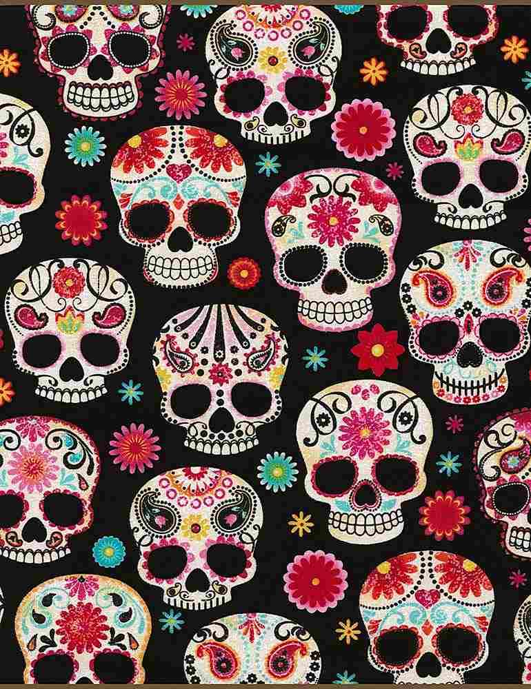 Timeless Treasures - Day of the Dead - Sugar Skulls - Black