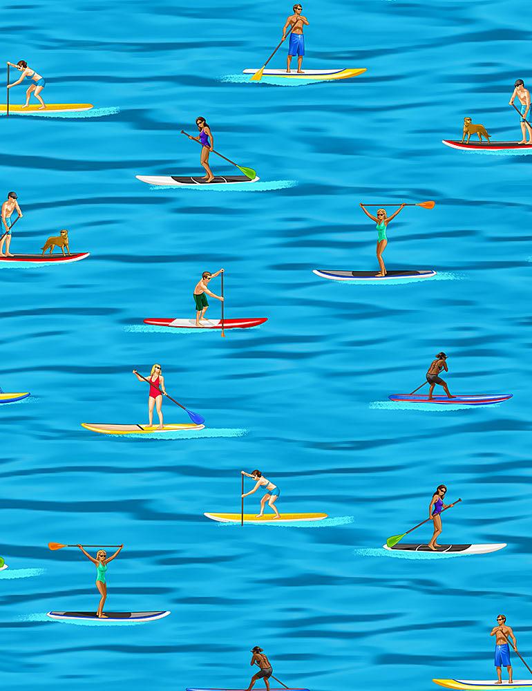 Timeless Treasures - Summer Sports - People Paddle Boarding - C8773-Blue