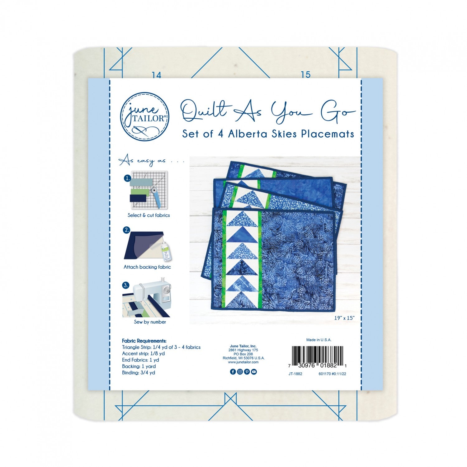 JUNE TAILOR Quilt as you Go Placemat - Alberta Skies - Set of 4