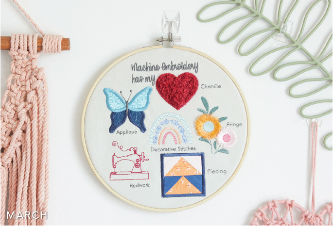 Kimberbell Digital Dealer Exclusives 2024: EMBROIDERY HOOP – Stitch Sampler - March