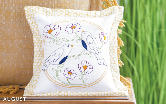 Kimberbell Digital Dealer Exclusives 2024: HAPPY AS A LARK – Trapunto Pillow - August